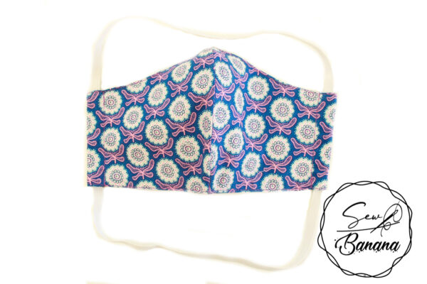 blue pink flower face mask