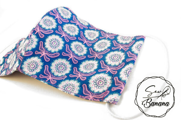 blue pink flower face mask